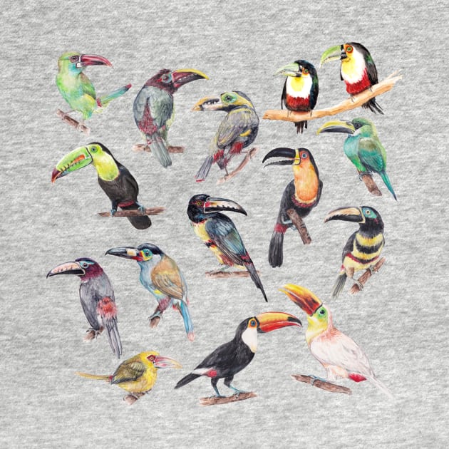 A Flock of Watercolor Toucans by wanderinglaur